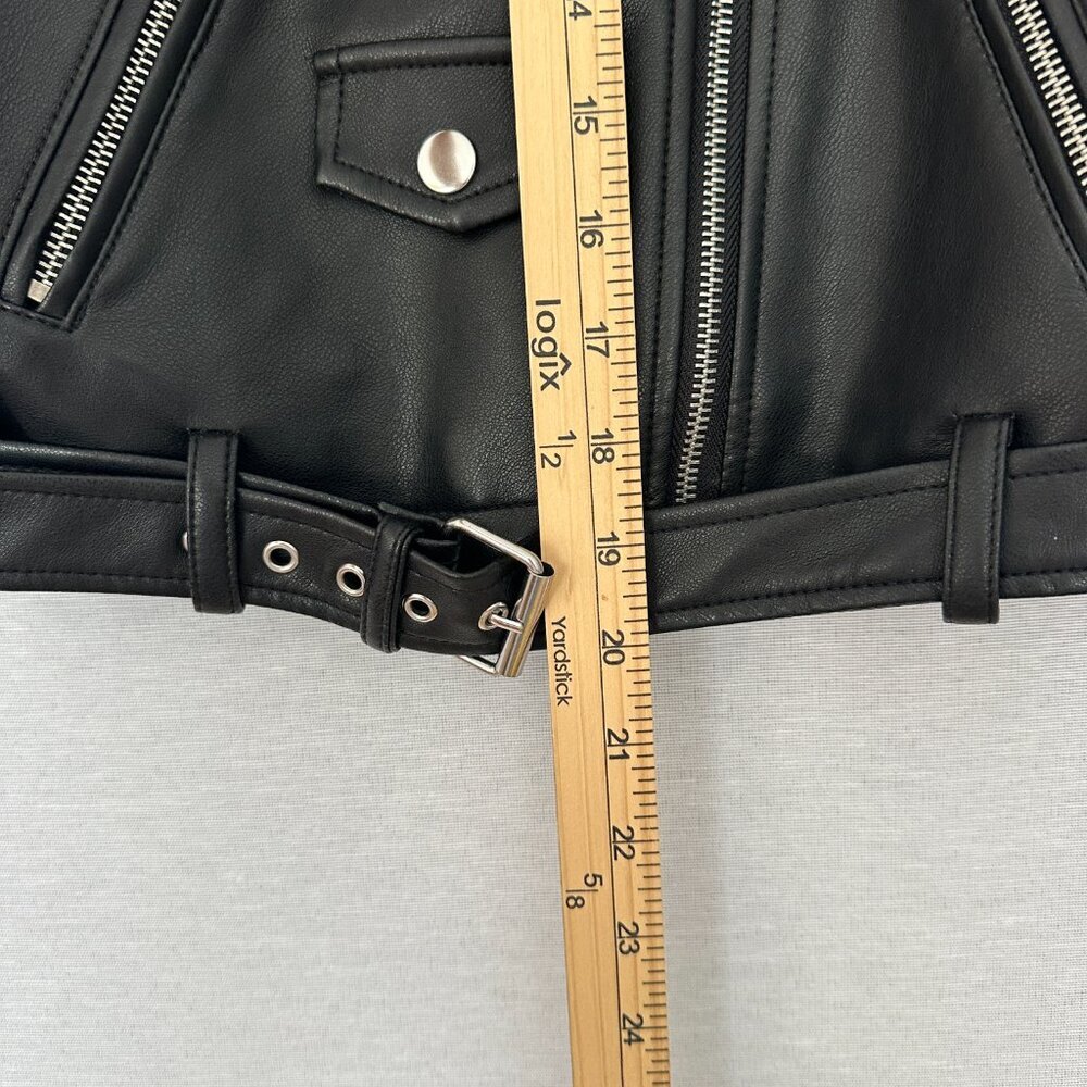FOREVER 21 KIDS MOTO JACKET BLACK FAUX LEATHER FULL ZIP POCKETS SIZE 11/12 - Picture 10 of 12